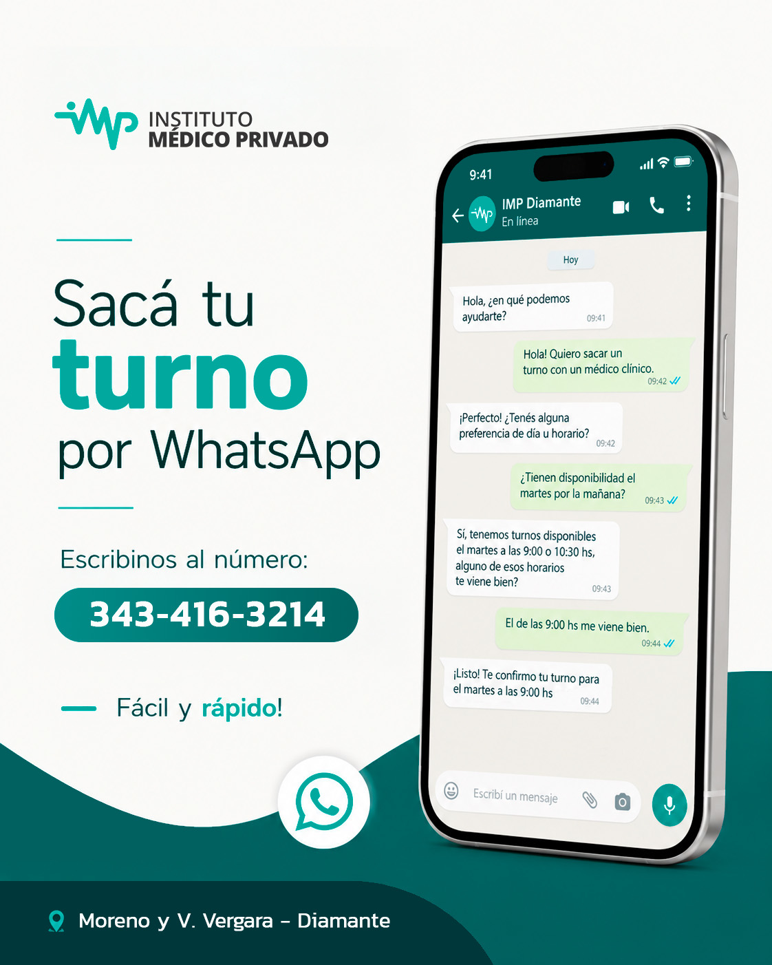 Turnos por WhatsApp en Instituto Médico Privado Diamante